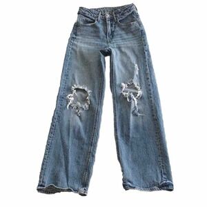 Gap Sky High Wide Leg Jeans Women's Size 0/24 Denim Light Wash Distressed Baggy